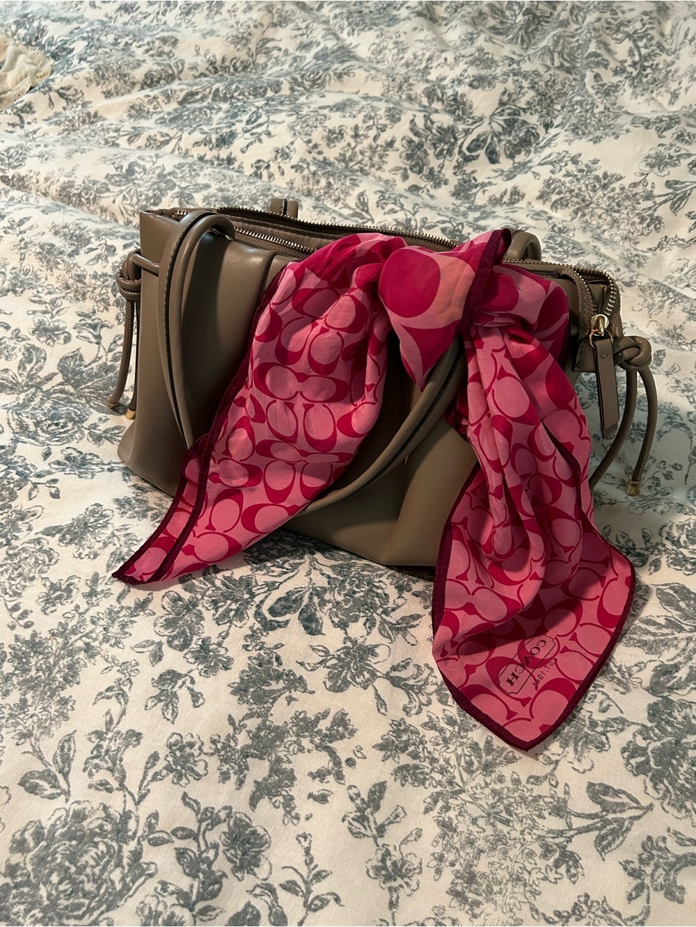 Coach Pink Signature Silk Scarf with Magenta Accents